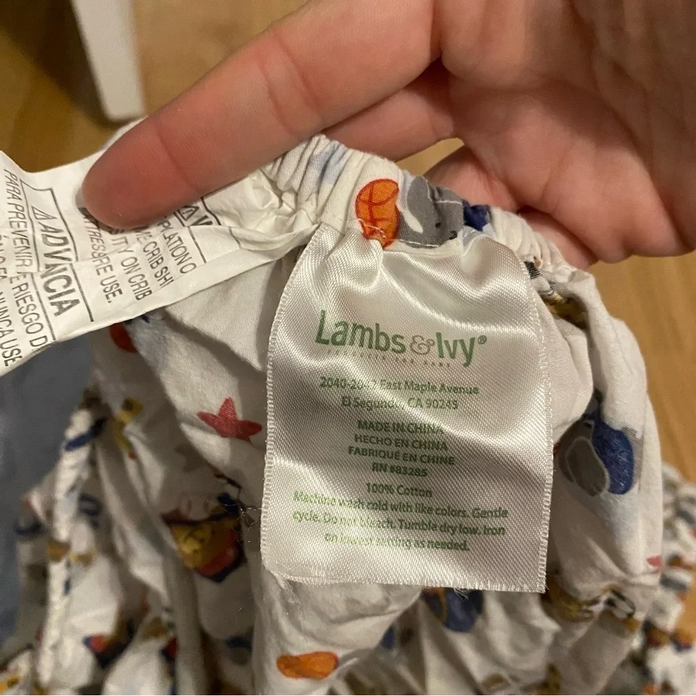 Lambs & Ivy Sports Animals Crib Sheet & Changing Pad Cover Bundle Lot Blue White